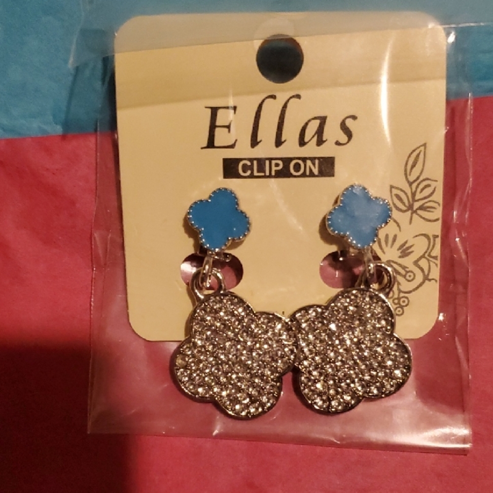 Ella Silver and Blue Clip-On Earrings - Picture 2 of 4